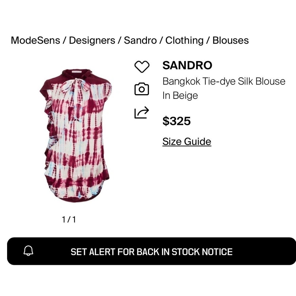 Sandro Silk Tie Dye Ruffle Blouse Womens 3 L Burgundy White Sleeveless Excellent - Picture 9 of 16